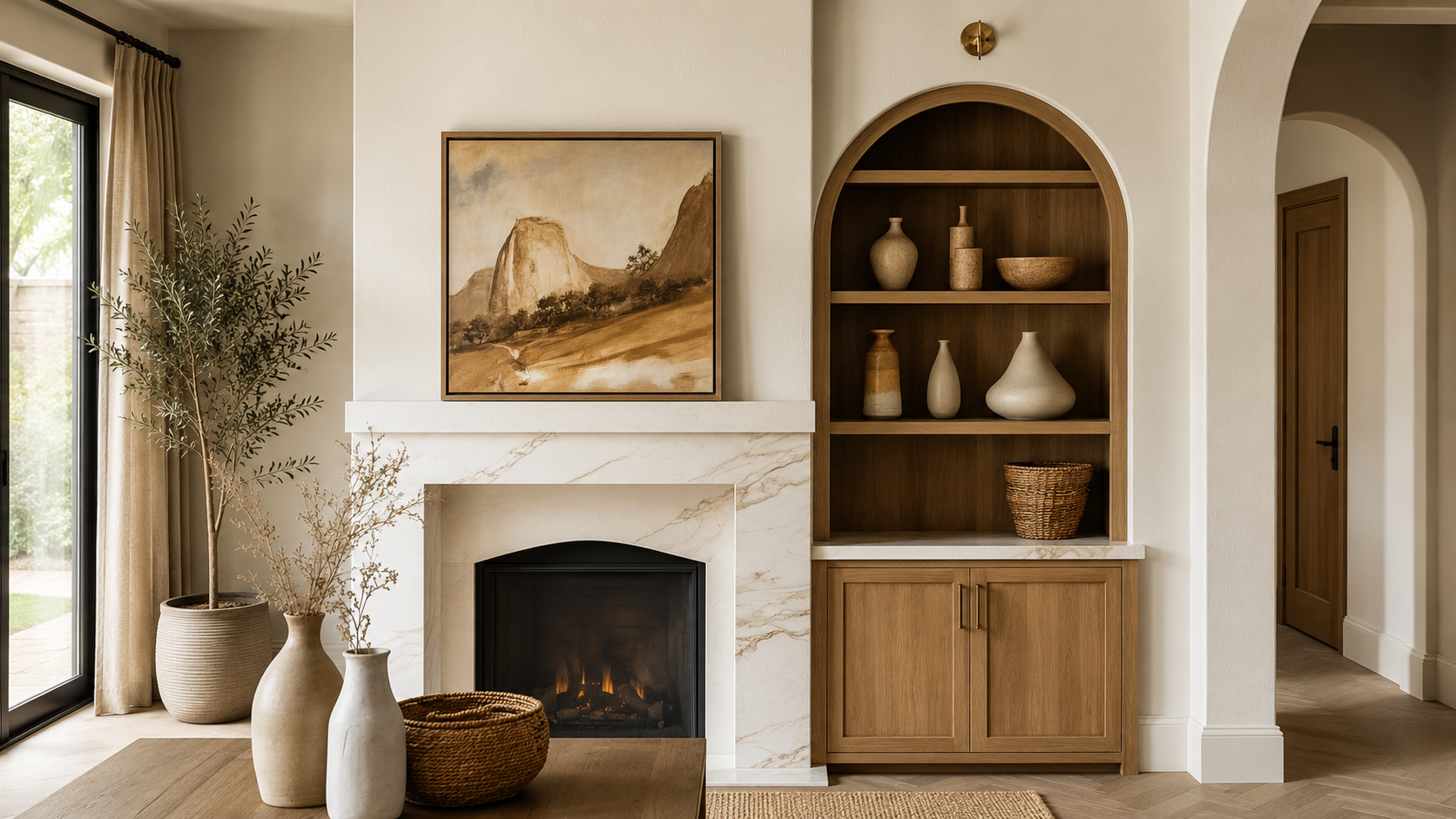 Warm architectural interior with soft natural materials