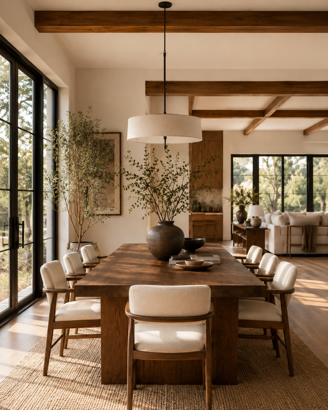Alba House conceptual dining room with natural light and warm materials